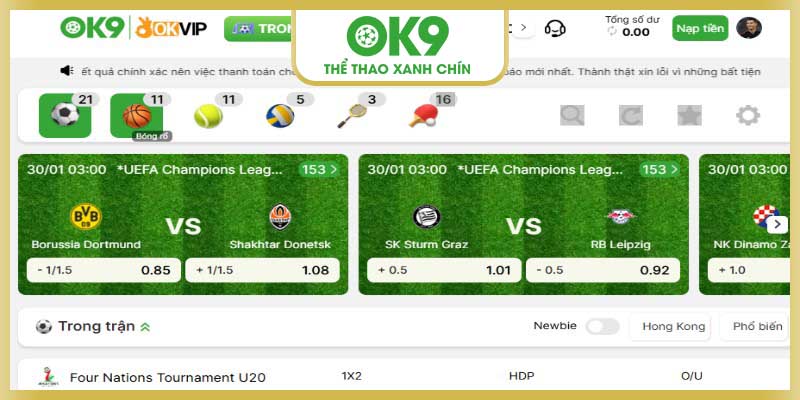 OK9 sự lựa chọn hàng đầu về cá cược bóng đá